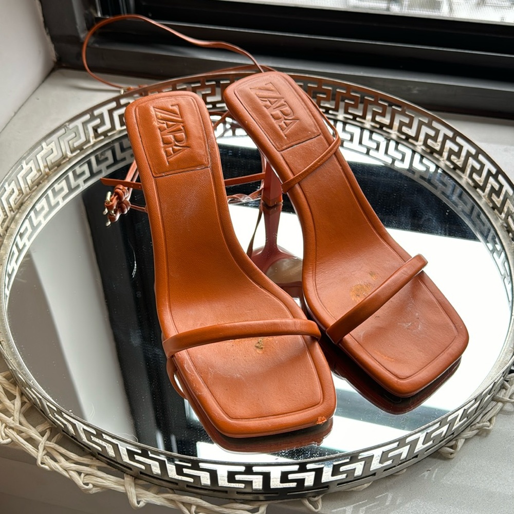 Orange leather sandals/ size USA 8